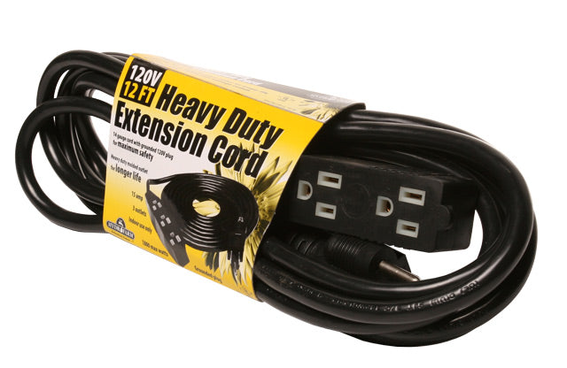 Heavy Duty 3 Outlet Power Strip / Extension Cord, 120V, 12'
