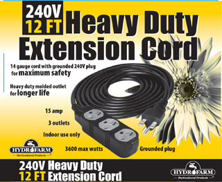 Heavy Duty Extension Cord, 240V, 12'