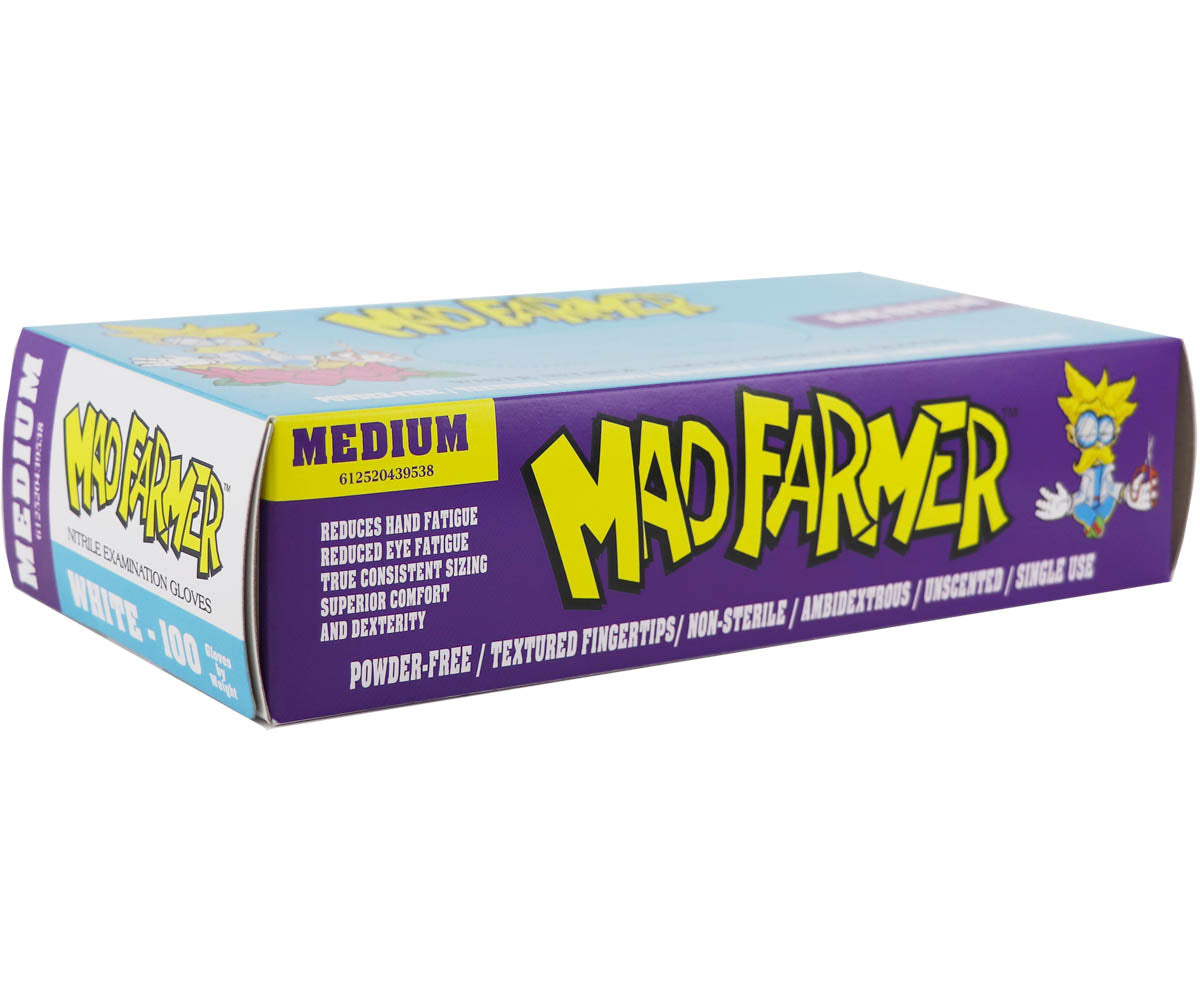 Mad Farmer White Nitrile Horticulture Gloves, Size M, Box of 100